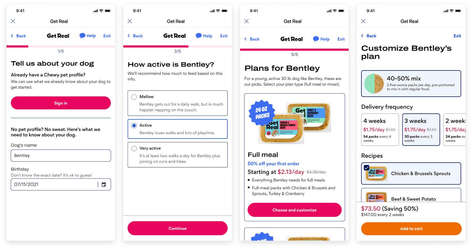 A more final onboarding flow with the new Get Real Brand